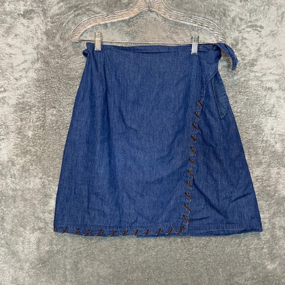 Prenzi Women Retro Western Cowboy 90s Y2K A Line Wrap Chambray Denim Skirt M - Picture 1 of 11